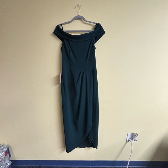 BHLDN Off-Shoulder Dark Green Midi Dress - Picture 4 of 5
